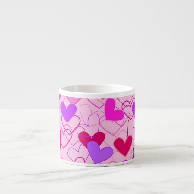 Cute Girly Rosa Lila & Red Hearts Mönster Espressomugg (Framsidan)