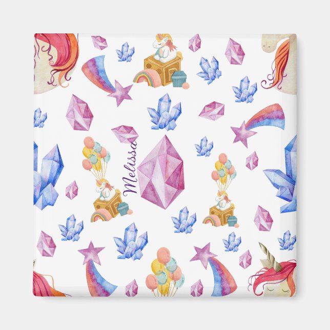 Cute Girly Rosa Namn Personlig Unicorn Magnet (Framsidan)