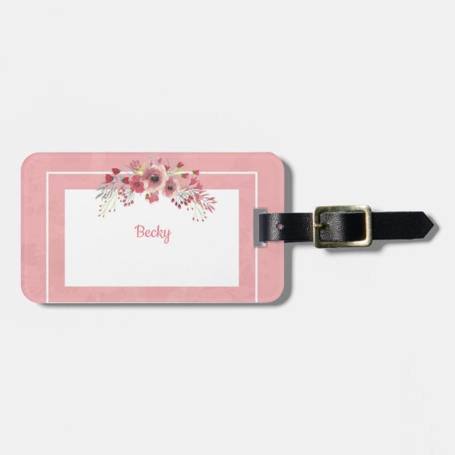 Cute Girly Rosa Namn Travel Luggage Tag Bagagebricka (Horisontell Framsida)