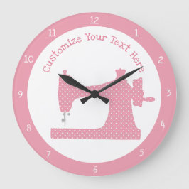 Cute Girly Rosa Polka Dot Sewing Maskin Stor Klocka