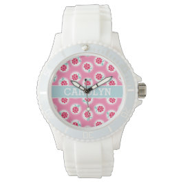 Cute girly rosa raspberry mönster monogram armbandsur