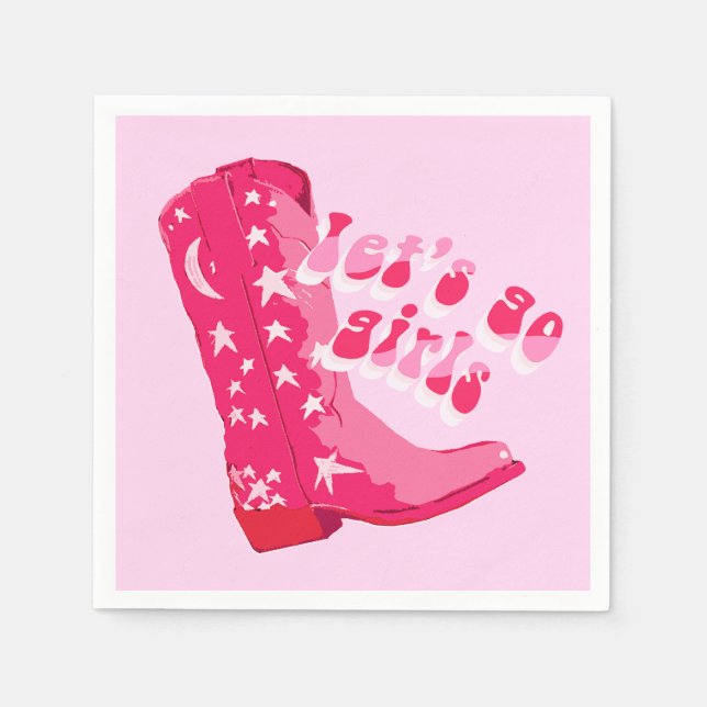 Cute Girly Rosa Red Disco Cowgirl Boot Pappersservett (Framsidan)