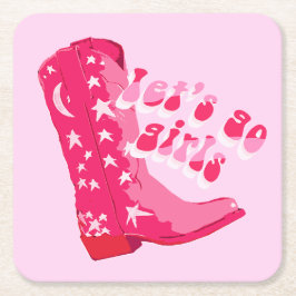 Cute Girly Rosa Red Disco Cowgirl Boot Underlägg Papper Kvadrat