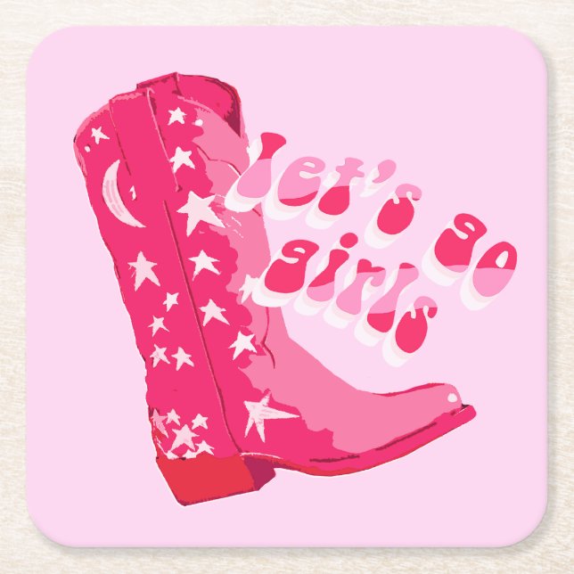 Cute Girly Rosa Red Disco Cowgirl Boot Underlägg Papper Kvadrat (Framsidan)