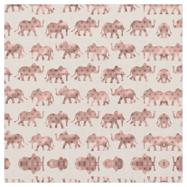 Cute Girly Rosa ros Guld Polka Dot Elephants Tyg (Närbild)