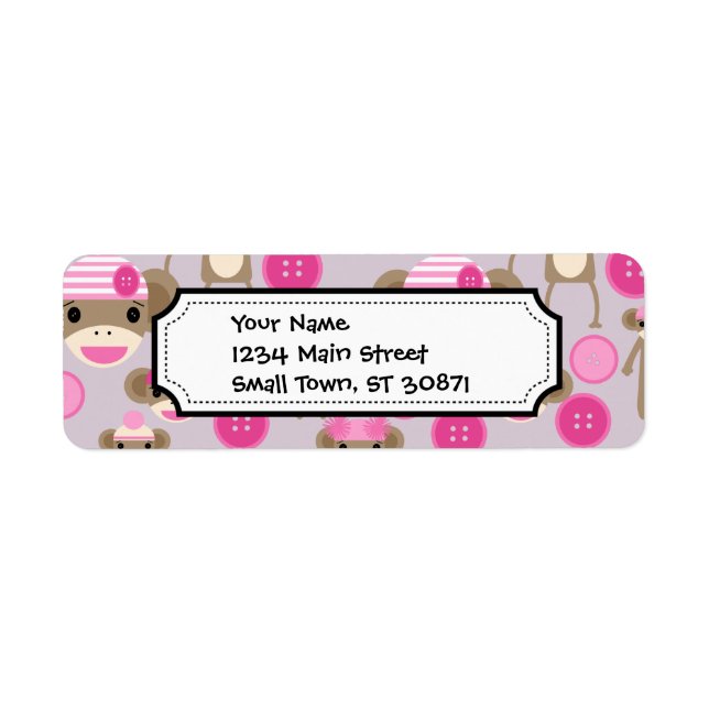 Cute Girly Rosa Sock monkey Girl Girl Mönster Coll Returadress Etikett (Framsidan)