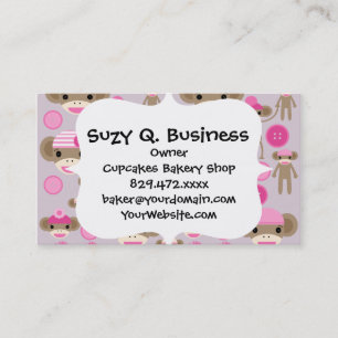 Cute Girly Rosa Sock monkey Girl Girl Mönster Coll Visitkort