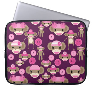 Cute Girly Rosa Sock monkey Girls på Lila Laptop Fodral