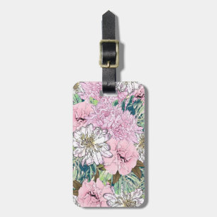 Cute Girly Rosa & vit Blommigt Illustration Bagagebricka