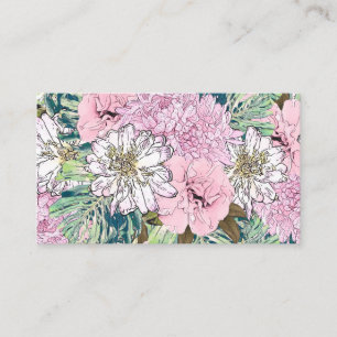 Cute Girly  Rosa & vit Blommigt Illustration Visitkort