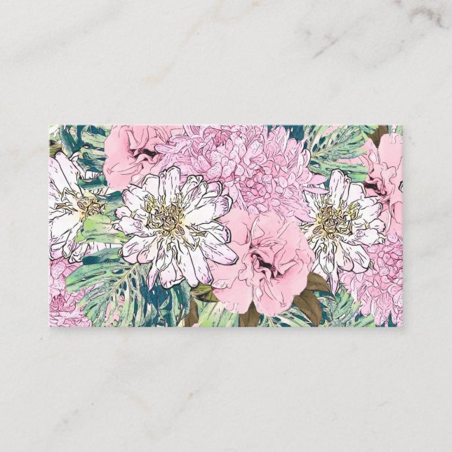 Cute Girly  Rosa & vit Blommigt Illustration Visitkort (Framsida)
