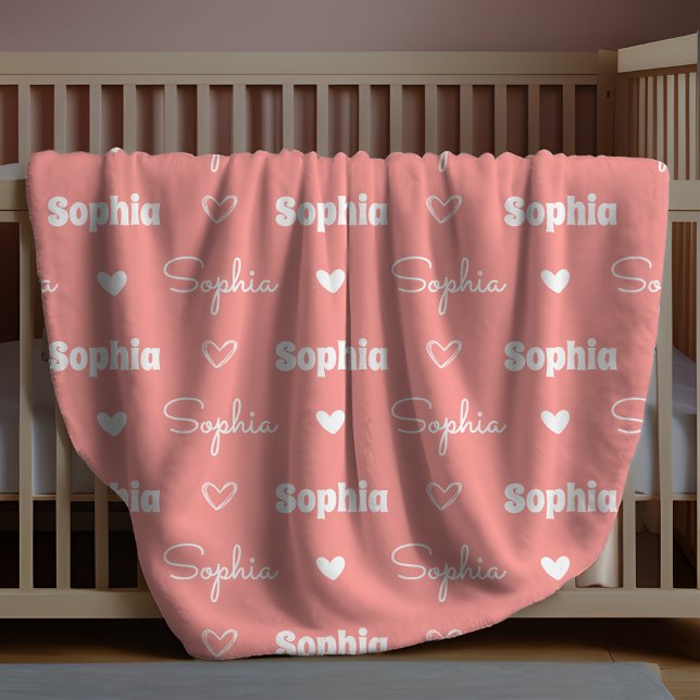 Cute girly rust pink repeating name monogram fleecefilt (Skapare uppladdad)
