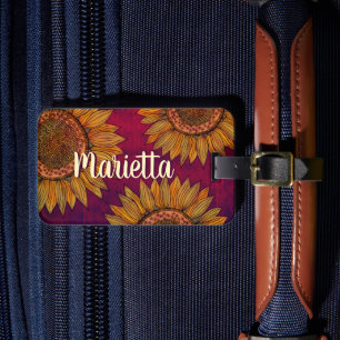Cute Girly Rustic Boho Burgundy Lila Solros Bagagebricka