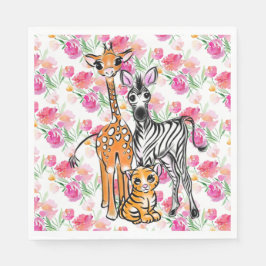 Cute girly Safari-vänner, giraffe, zebra, tiger Pappersservett