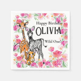 Cute girly Safari-vänner, giraffe, zebra, tiger Pappersservett