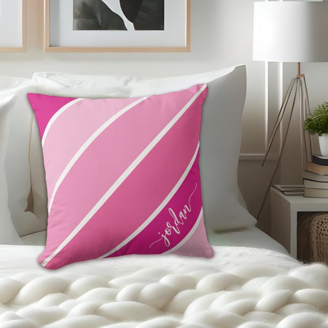 Cute Girly Script Namn Rosa Rand Pillow Kudde (Personalize with any name.)