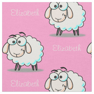Cute Girly Sheep Mönster med Namn på Rosa Tyg