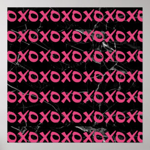 Cute girly shock rosa marble xoxo hugs kiss poster