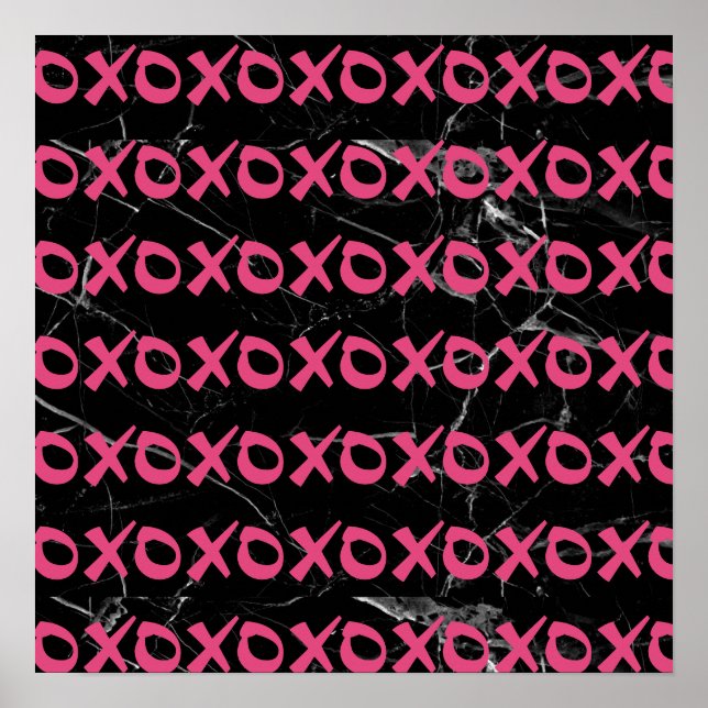 Cute girly shock rosa marble xoxo hugs kisses poster (Framsidan)
