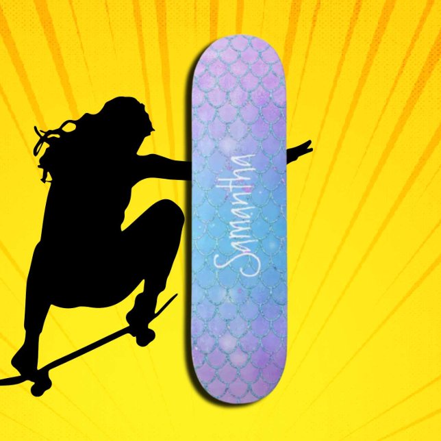 Cute Girly sjöjungfru lila glitter chic Mini Skateboard Bräda 18,5 Cm (Girl Power, Original and best online Zazzle skateboard shop- Urban Warrior)