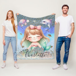 Cute Girly "Sjöjungfru under havet" Blonde Hair Fleecefilt