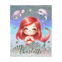 Cute Girly "Sjöjungfru under Sea" Red Hair