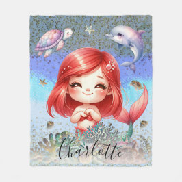 Cute Girly "Sjöjungfru under Sea" Red Hair Fleecefilt