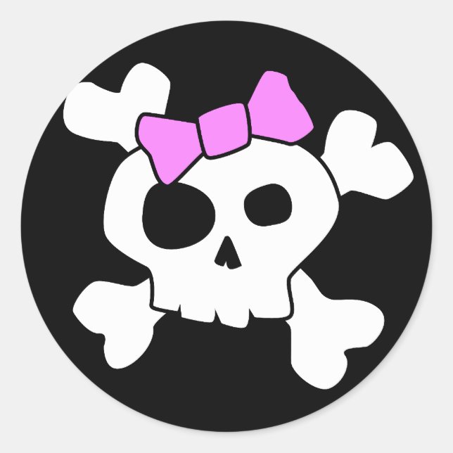 Cute Girly Skull-etikett Runt Klistermärke (Framsida)