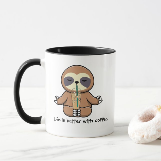 Cute Girly Sloth, livet är bättre med kaffe Mugg (Med munk)