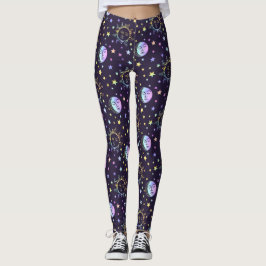 Cute Girly Stars Sol och Måne Söt Magic Lila Leggings