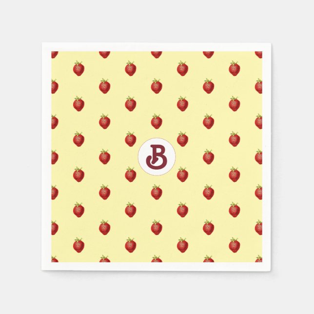 Cute Girly Strawberry Cream Namn Monogram Pappersservett (Framsidan)
