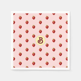 Cute Girly Strawberry Rosa Namn Monogram Pappersservett
