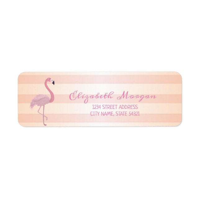 Cute Girly Stripe , Rosa Flamingo Address Label Returadress Etikett (Framsidan)