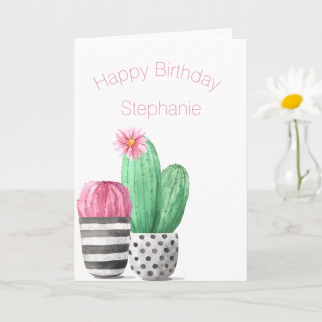 Cute Girly Succuls vattencolor Birthday Kort (Liten växt)