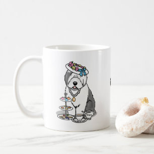 Cute Girly Tea Party Old English Sheepdog (Grått 1 Kaffemugg
