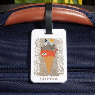 Cute Girly Tecknad Cats Ice Cream Cone Bagagebricka