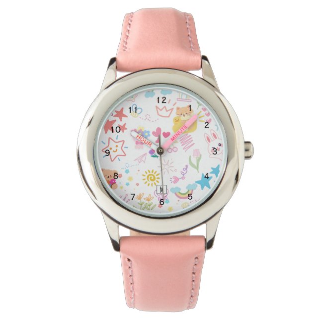 Cute Girly Tecknad Rainbow Doodle eWatch Watch Wat Armbandsur (Framsida)