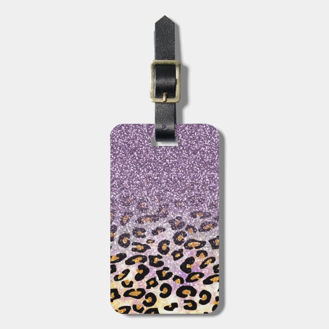 Cute girly trendig lila faux glitter leopard bagagebricka (Vertikal Framsida)