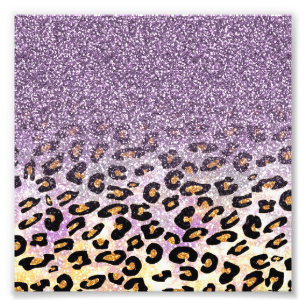 Cute girly trendig lila faux glitter leopard fototryck