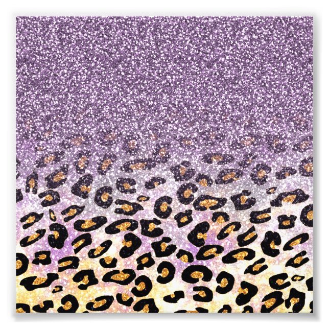 Cute girly trendig lila faux glitter leopard fototryck (Framsidan)