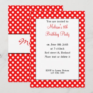 Cute Girly Trendig Red White polka dots Bday Inbju Inbjudningar