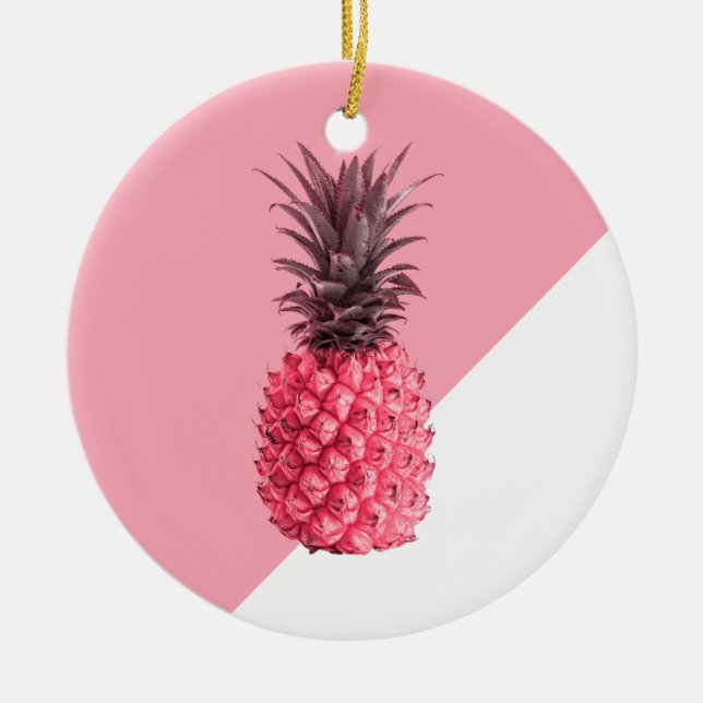 Cute, girly tropical rosa och vit ananas julgransprydnad keramik (Framsidan)