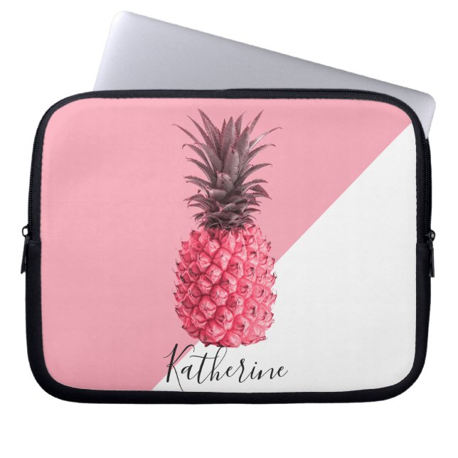 Cute, girly tropical rosa och vit ananas laptop sleeve (Framsidan)
