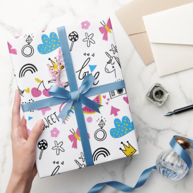 Cute Girly Unicorn Rainbow Hearts Whimsical Presentpapper (Gifting)