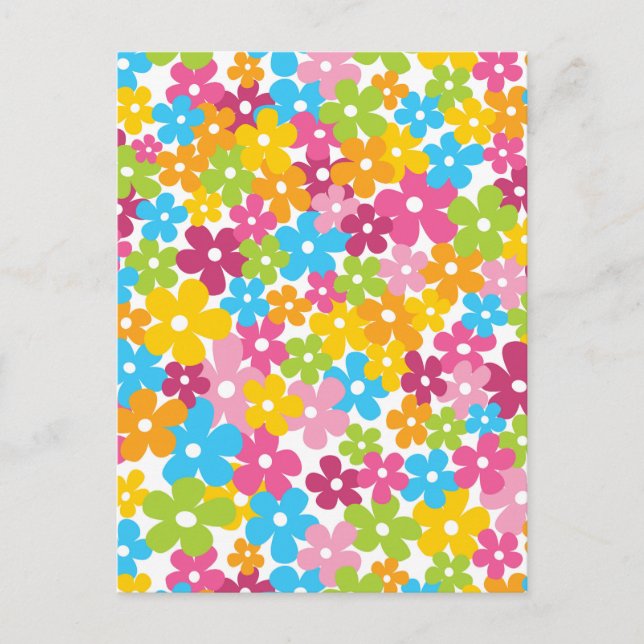 Cute girly vår blommor mönster vykort (Framsida)