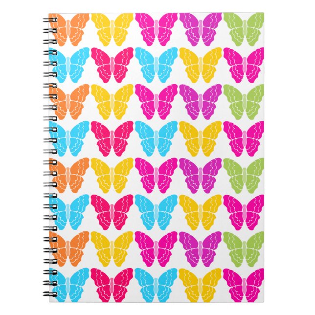 Cute Girly Vibrant Rainbow Butterfly Mönster Anteckningsbok Med Spiral (Framsidan)