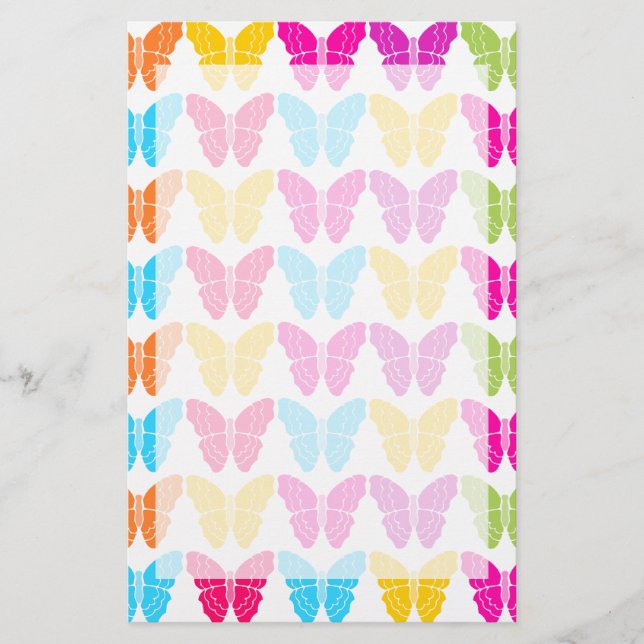 Cute Girly Vibrant Rainbow Butterfly Mönster Brevpapper (Framsida)
