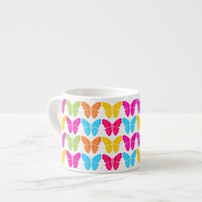 Cute Girly Vibrant Rainbow Butterfly Mönster Espressomugg (Framsida vänster)