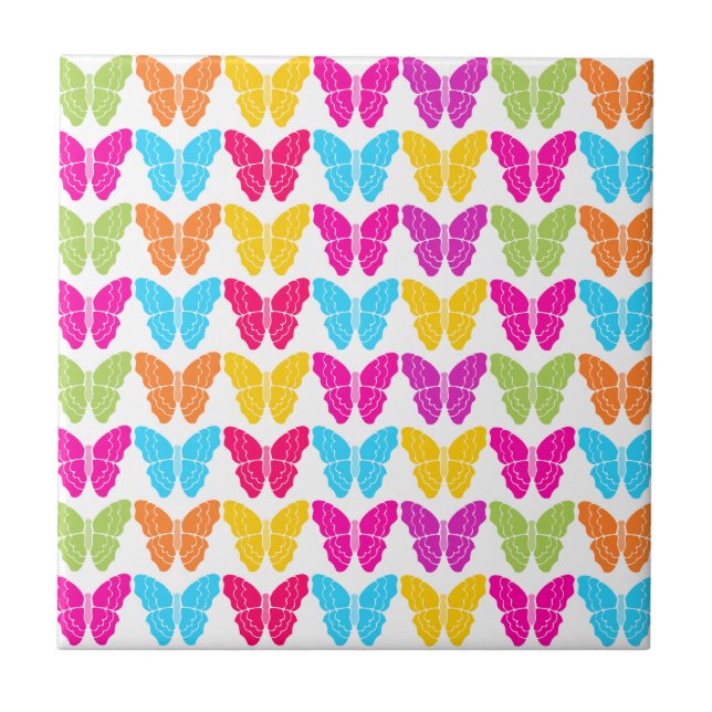 Cute Girly Vibrant Rainbow Butterfly Mönster Kakelplatta (Framsidan)