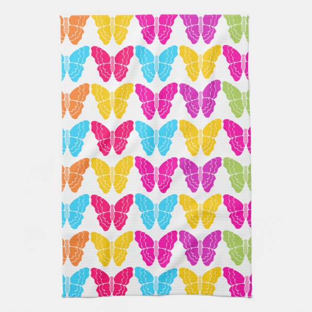 Cute Girly Vibrant Rainbow Butterfly Mönster Kökshandduk (Vertikal)